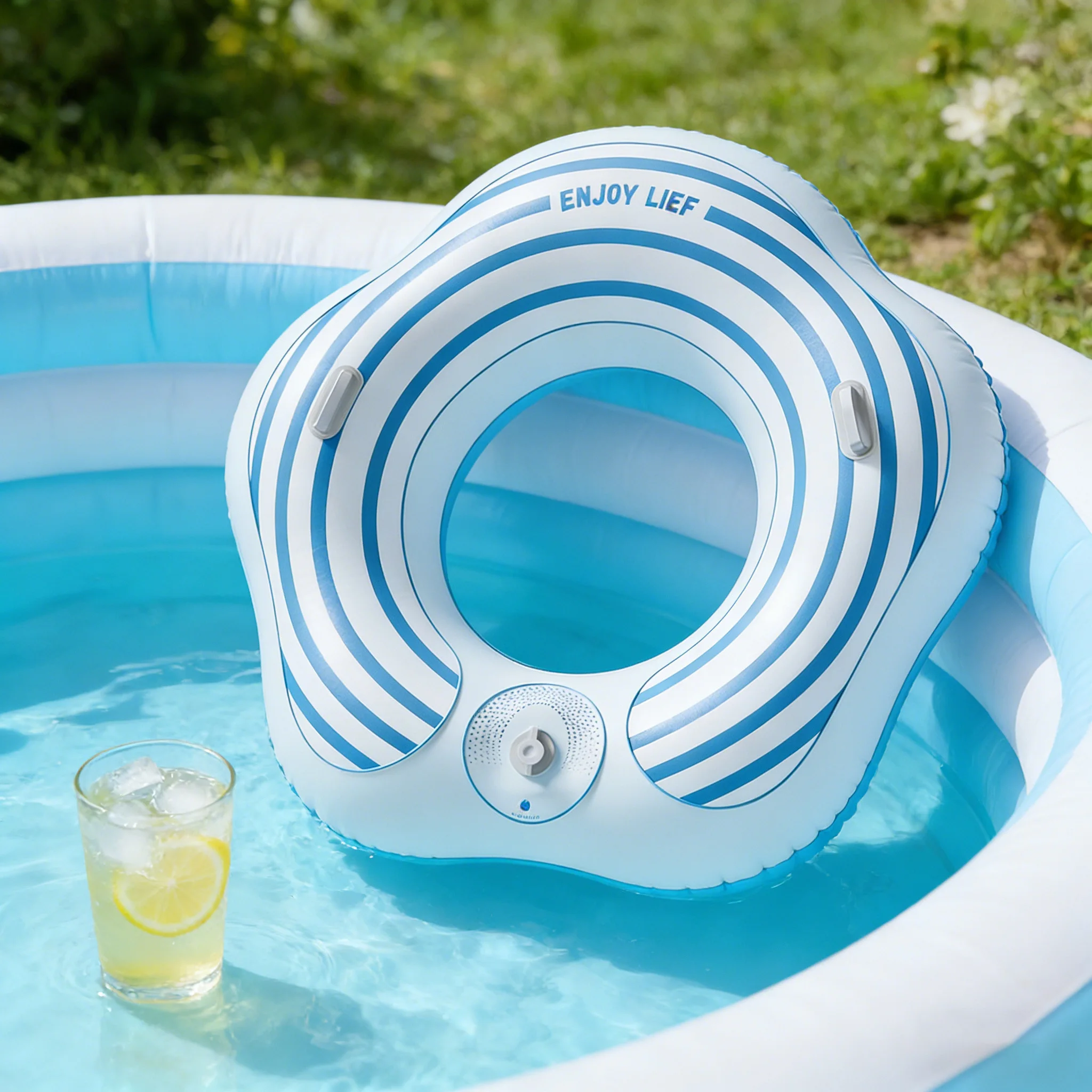 Inflatable Mermaid Tail Pool Float Transparent Blue Donut Swim Ring with Built-in Air Pump for Adults Kids Summer Beach Water view 3