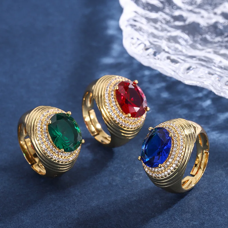 

Hot-selling vintage-style colored gemstone gold ring with adjustable size
