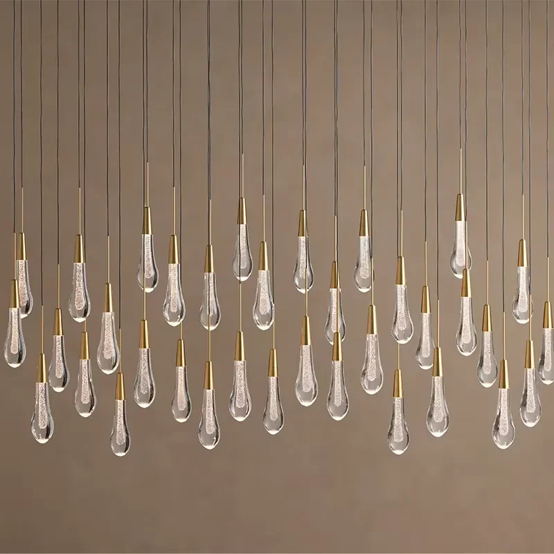 Linear Glass Raindrop Chandelier Large Luxury Teardrop Shaped Villa Living Room Interior Decoration Project ETL Certified