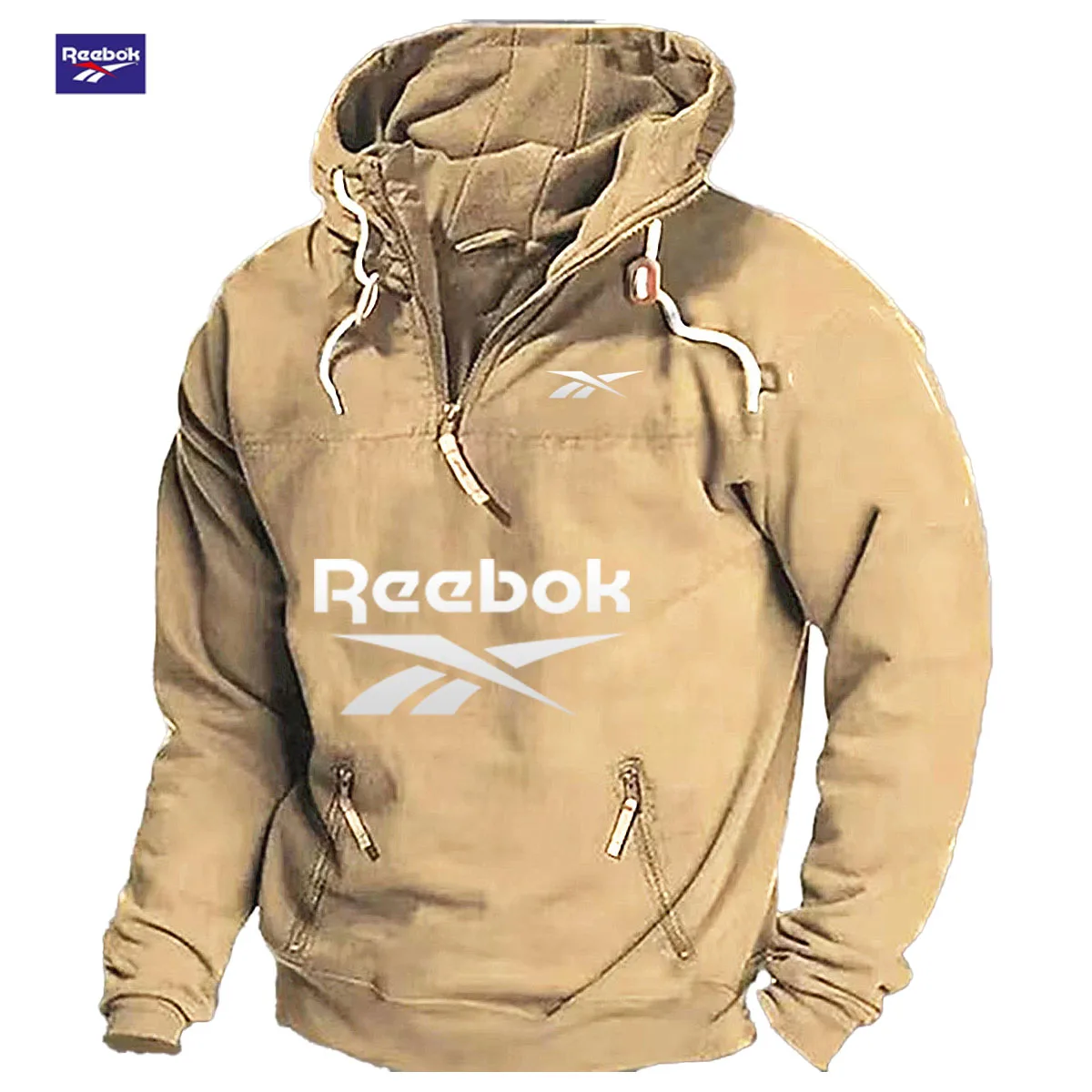 Reebok Men's Winter-Spring Warmth Hooded Sweatshirt - Daily Outdoor Multi-Pocket Zippered Comfortable Top - Solid Color Classic view 2
