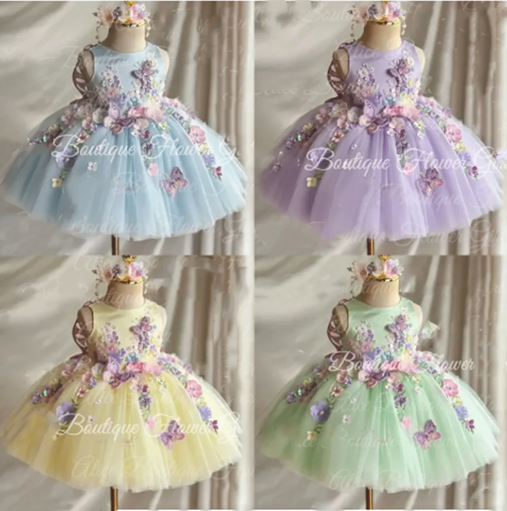 فساتين عيد ميلاد بيضاء للفتيات مُزينة بنقشة الزهور ملابس أطفال مخصصة فساتين فتاة الزهور البيضاء لحفلات الزفاف فستان المناولة الأولى للأطفال الصغار #5