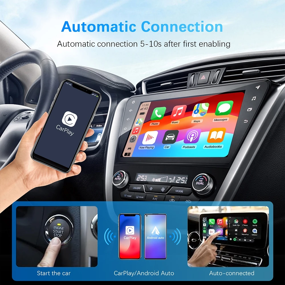 Carplay Wireless Adapter Android Auto 2in 1 Smart Dongle 2026 5G WIFI For iphone Android Phone For Volvo Benz Mg Kia Chery VW view 5