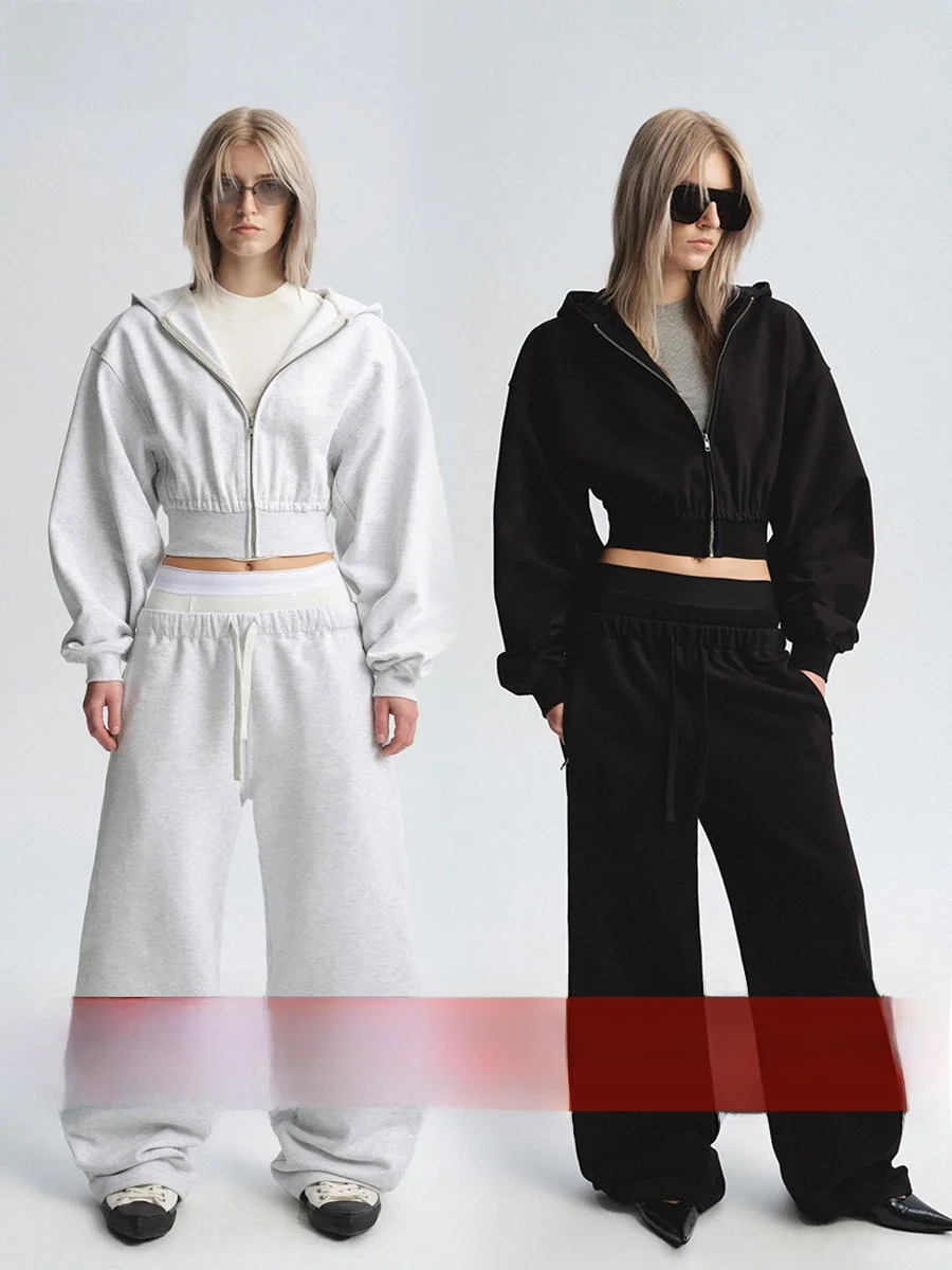 

Высокоутянутый комплект с капюшоном, повседневный модный дизайн, уличный Sle, длинная застежка-молния, смесь хлопка, длина, ACSENSE STUDIO