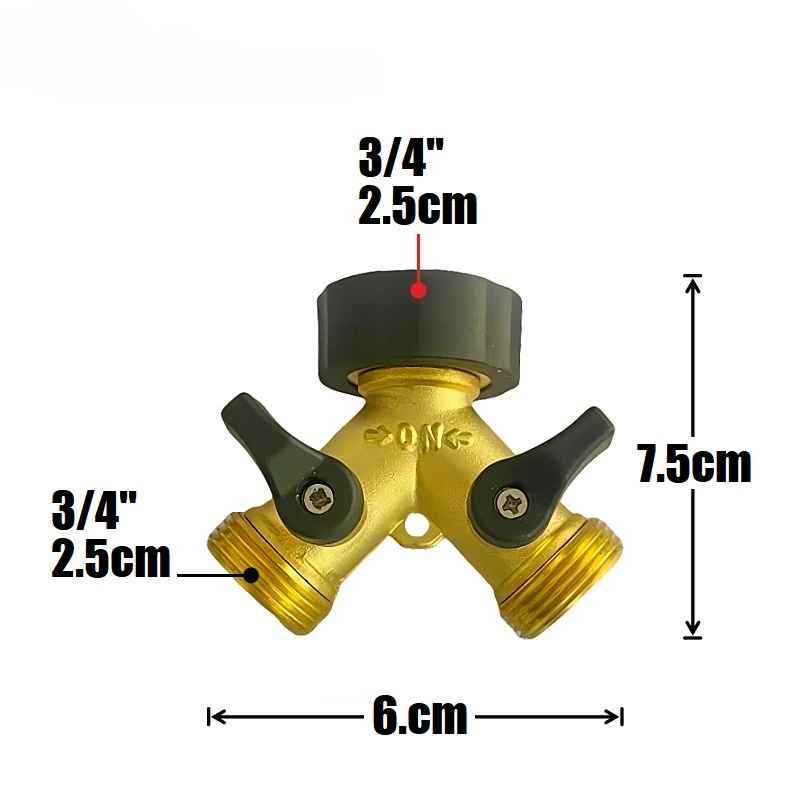 

3/4" Full Brass Dual Outlet Faucet Ball Valve Water Splitter Divider Pipe Fitting for Garden Irrigation Tool Leakproof & Durable