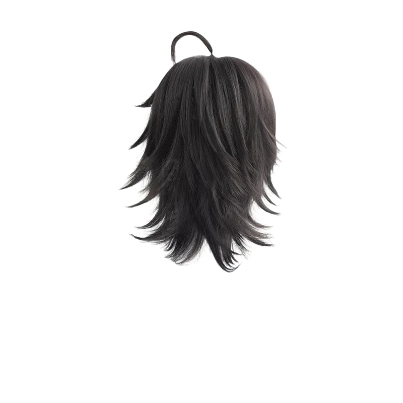 Peluca de Cosplay de paciente Emil, juego Identity V, 30CM, pelo sintético corto negro resistente al calor, pelucas de Cosplay para fiesta de