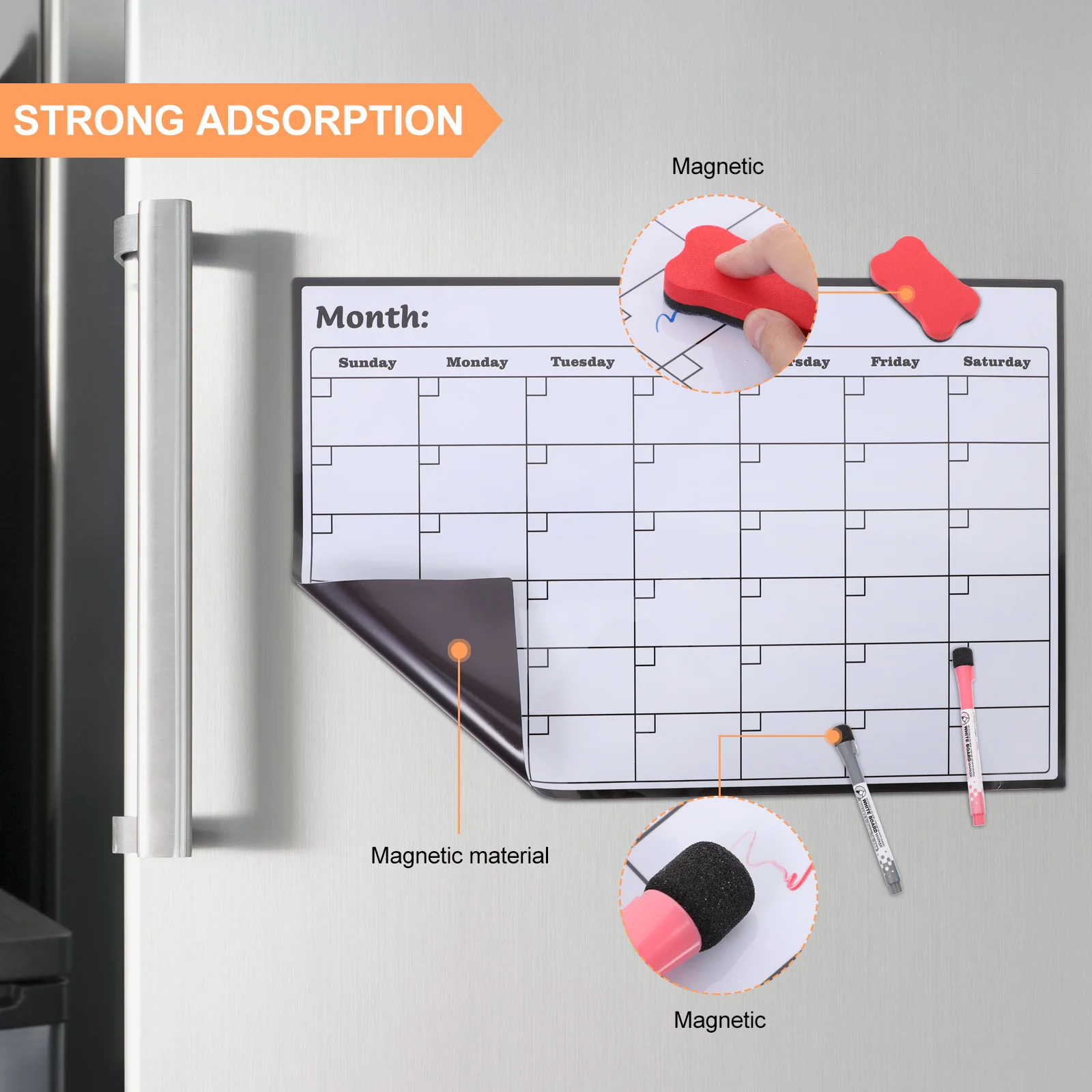 

Magnetic Monthly Planner Schedule Board Dry Erase Calendar Whiteboard Fridge Organizer Reminder Note Fridge Calendar
