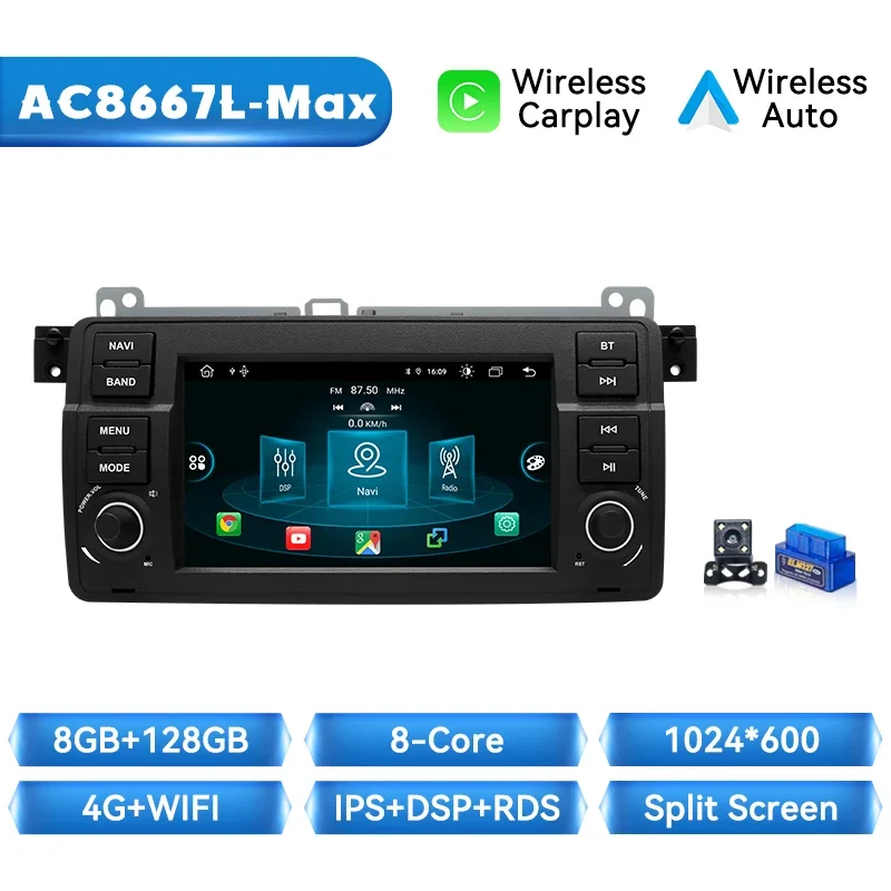 XONRICH AI Voice Android 15 autoradio voor BMW E46 M3 318/320/325/330/335 Rover 75 Coupé Multimedia GPS draadloze CarPlay AUTO GPS