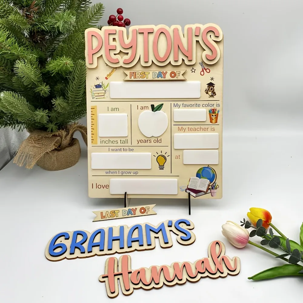 Custom Name Interchangeable Wooden School Milestone Board , Reusable Back‑to‑School Keepsake Photo Prop for Boys Girls
