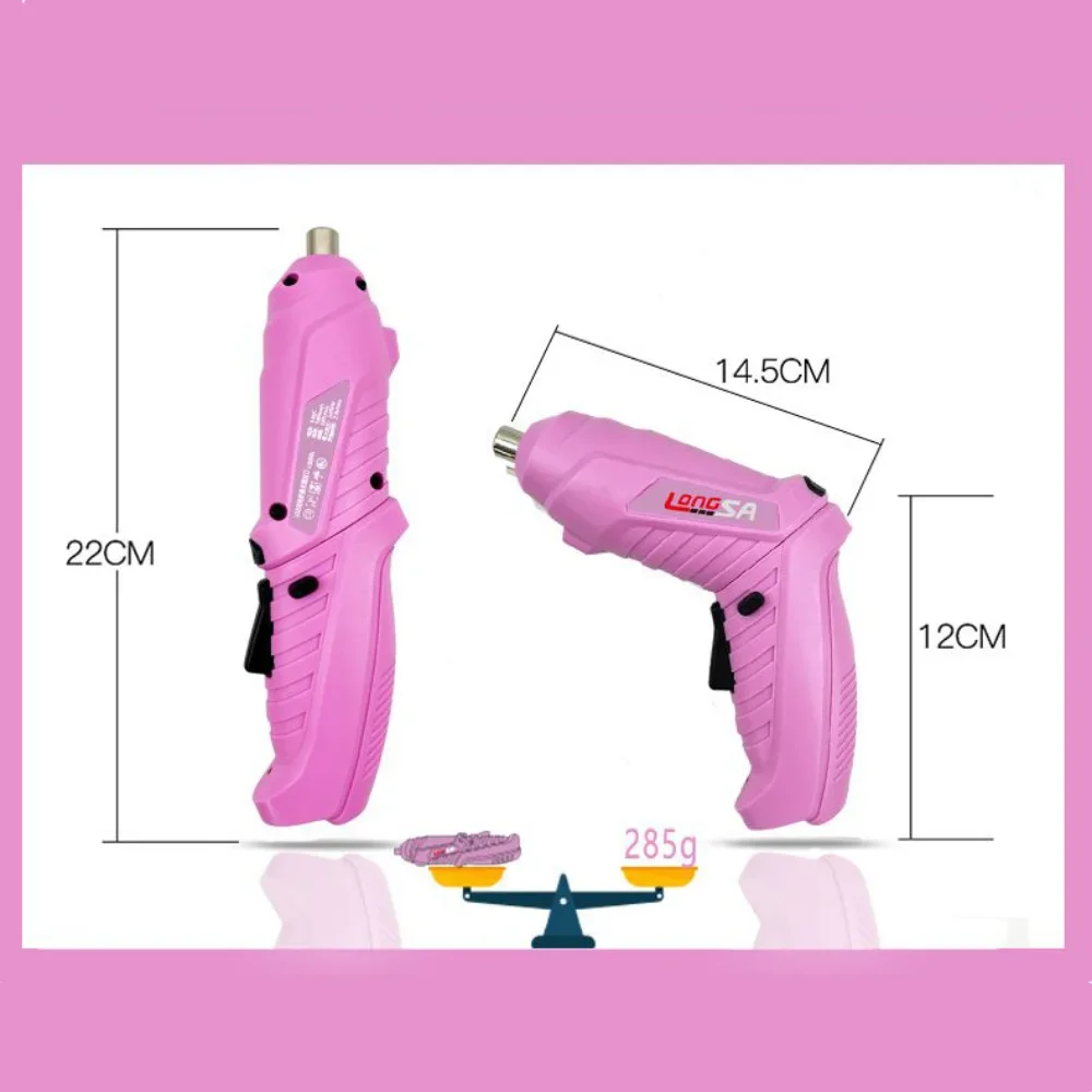 Full Pink Electric Screwdriver Alloy Steel Bit Battery Fast Charging DIY Handicrafts Repair Power Tools Set For Women Girls Gift