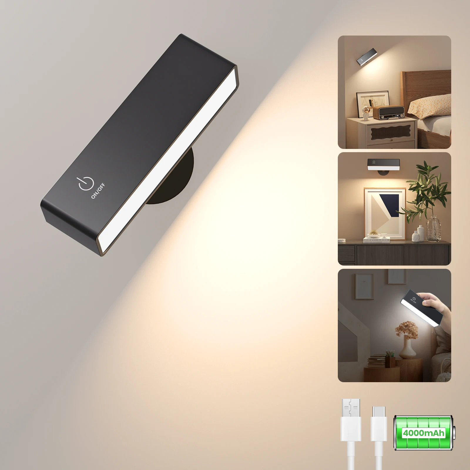 

Led Wall Lights Mounted Bedside Lamp Type C Rechargeable 360 Rotate Magnetic Wall Reading Light Suitable For Bedroom Cabines