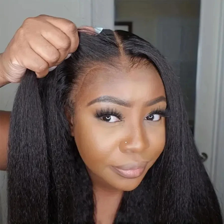 

Накладные парики из натуральных волос 7X5 Yaki Kinky Straight, без клея, готовые к носке, с предварительно выщипанными прядями, 13x6 HD Lace Frontal, для женщин
