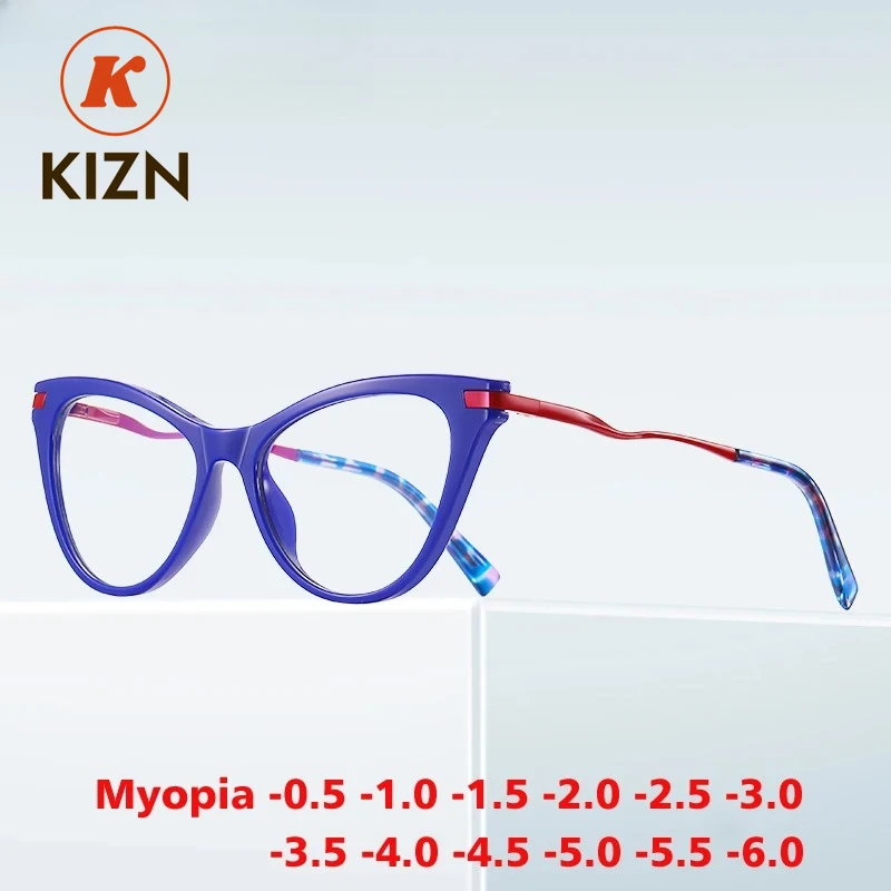 

KIZN кошачий глаз очки для близорукости женские модные индивидуальные оптические очки по рецепту анти-синий свет обесцвечивание оправа от -0,50 до -10