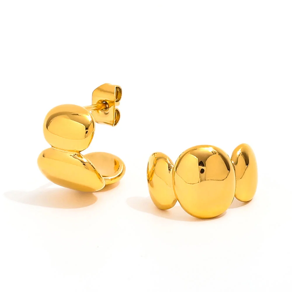 

Joolim Jewelry High Quality PVD Wholesale Waterproof Fashion Small Three-section Bread Hoop Stainless Steel Earring for Women