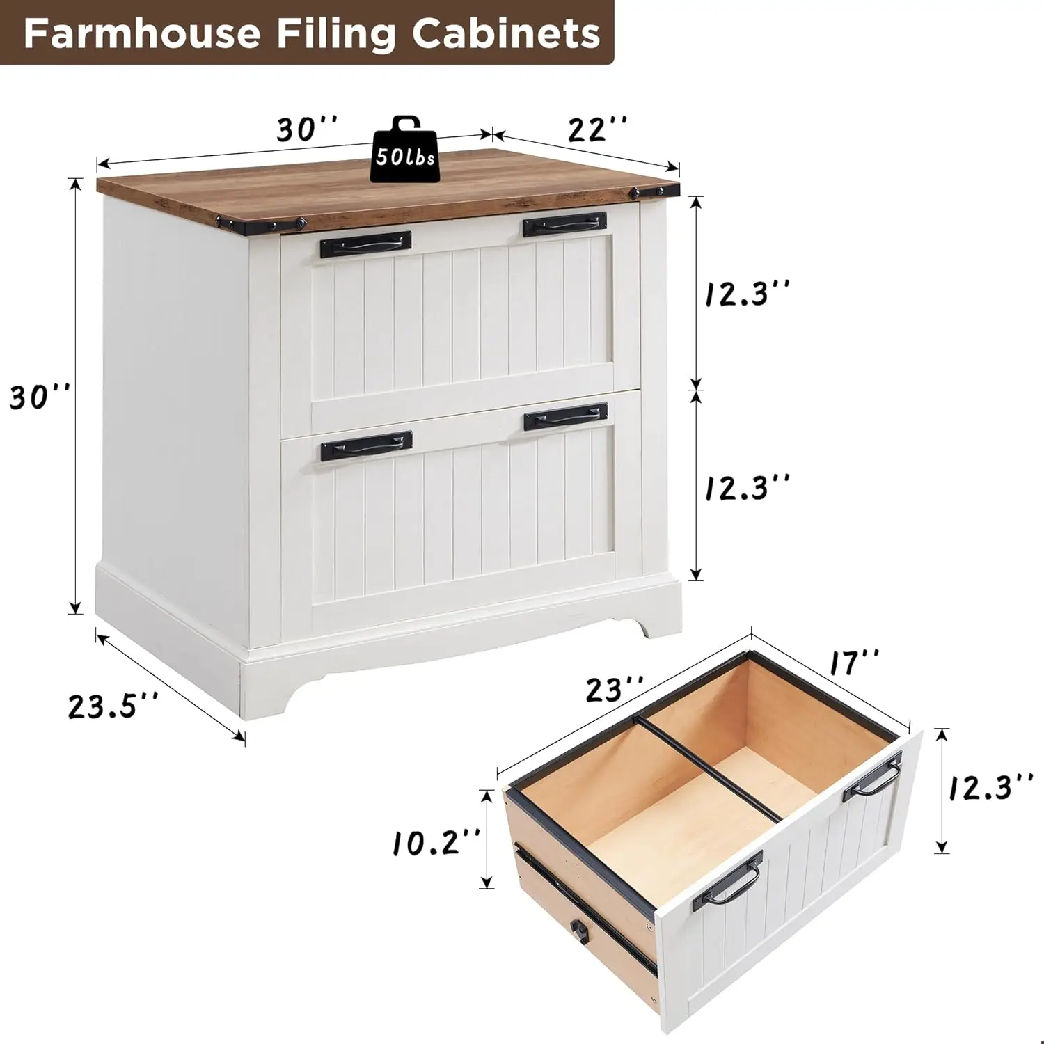 Equipped with 2 drawers, farmhouse 30 inch filing cabinet, and hanging folders for A4/letters/legal size documents