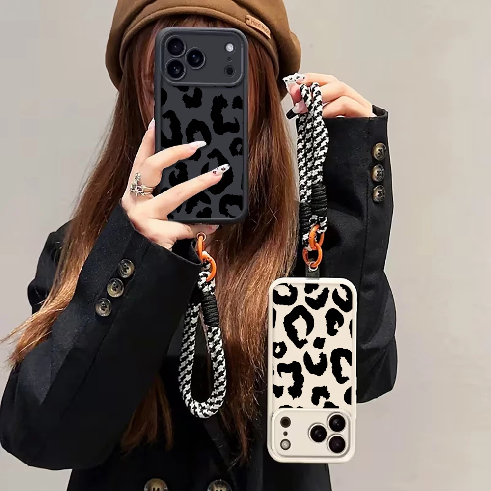Retro-Leopardenmuster-Handschlaufenhülle für iPhone 16 17 Pro Max Hüllen iPhone 11 12 13 ProMax 14 15 7 Plus mit Lanyard Fundas – Detail 1