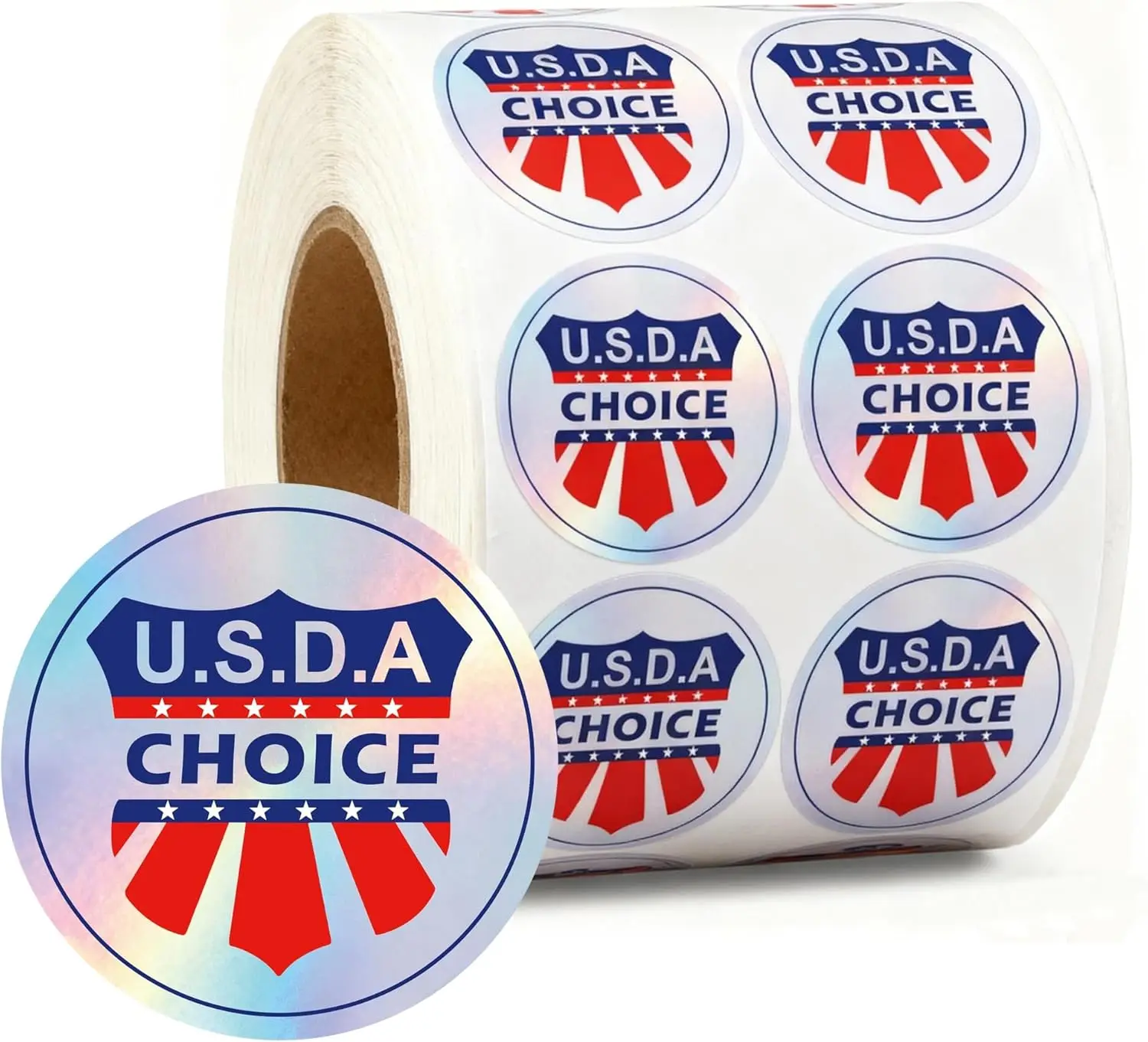 

1000 Pcs Holographic USDA Choice Grade Grocery Store Food Labels 1 Inch Prime Stickers Round Meat Food Packaging Labels