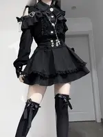 Conjunto de capa de lolita gótica dulce de 3 colores, blusa de encaje con hombros descubiertos y falda de cintura alta, traje de dos piezas de estilo japonés Kawaii S-XL