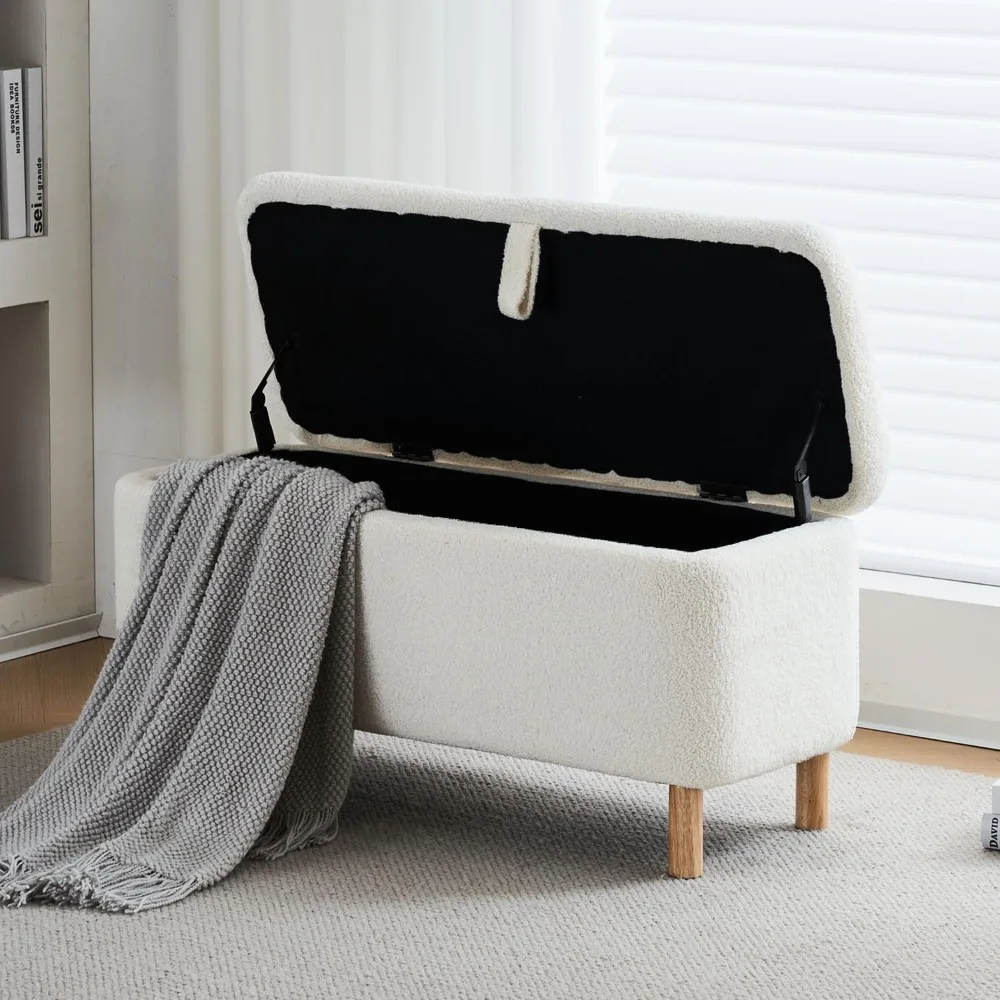 

Storage Bench Bedroom Bench Sherpa Ottoman Storage Entryway for Living Room Rectangular Boucle Foot Rest Stool Padded Seat