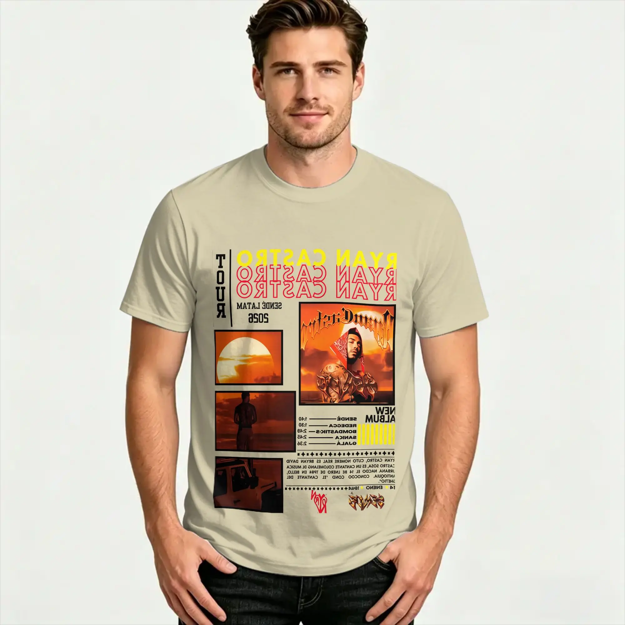Men T-Shirt Ryan Castro singer  Vintage Cotton Tees Short Sleeve  T Shirts Round Neck Tops Plus Size