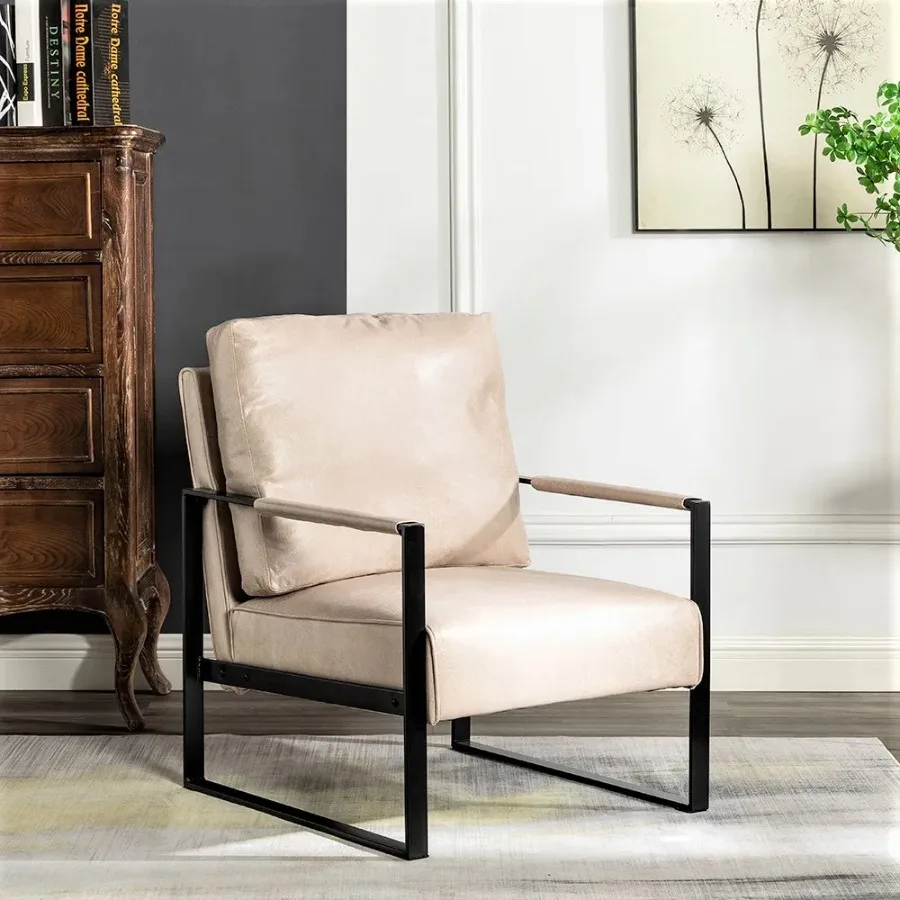 Direct Classic Mid Century Modern Accent Chair with Durable Square Metal Frame Armchair for Living Room Bedroom Home Office in