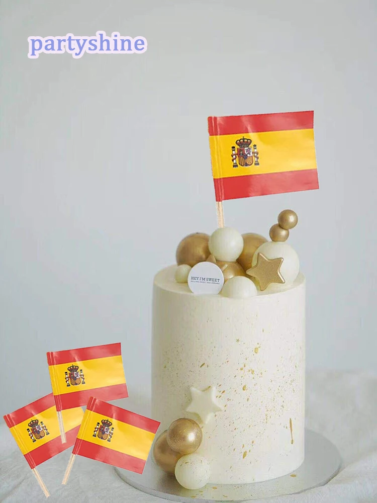 10/25/ 100pcs Spain National Flags Art Toothpicks Party sticks cupcake/cake/pie/fruit/ice cream Topper Decoration