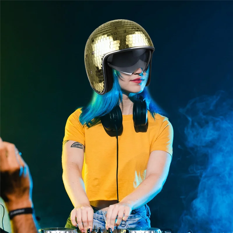 ABRT-Disco Ballhelmet Helmet With Retractable Visor Glitter Mirror Glass Discohelmet Punk For Club Party