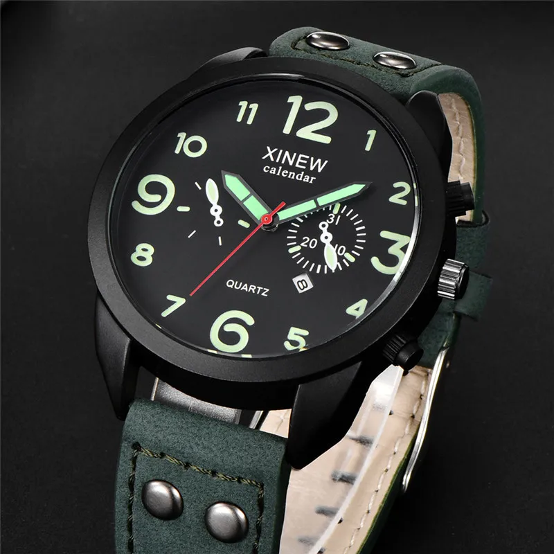 Montre Homme XINEW Brand Boys Watches Students Men Casual Leather Band Date Sports Quartz Watch Reloj Hombre Relogio Masculino