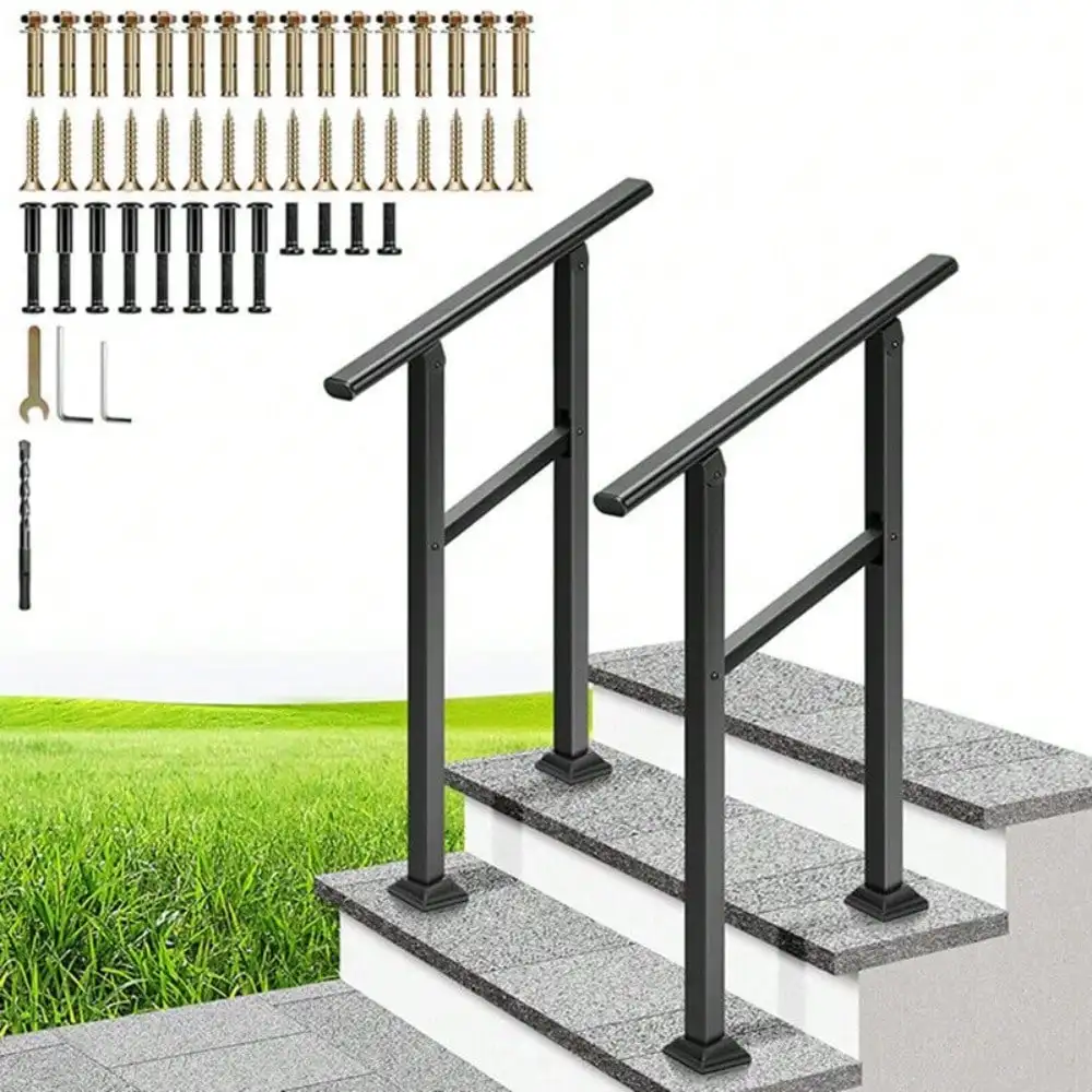 2 stuks handrails voor buitentrappen, 2 stappenleuning, geschikt voor dekrailing van 1 of 2 stappen