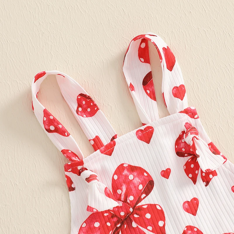 Toddler Girls Romper Jumpsuit Bowknot Heart Print Sleeveless Overalls Kids Valentine s Day Clothes