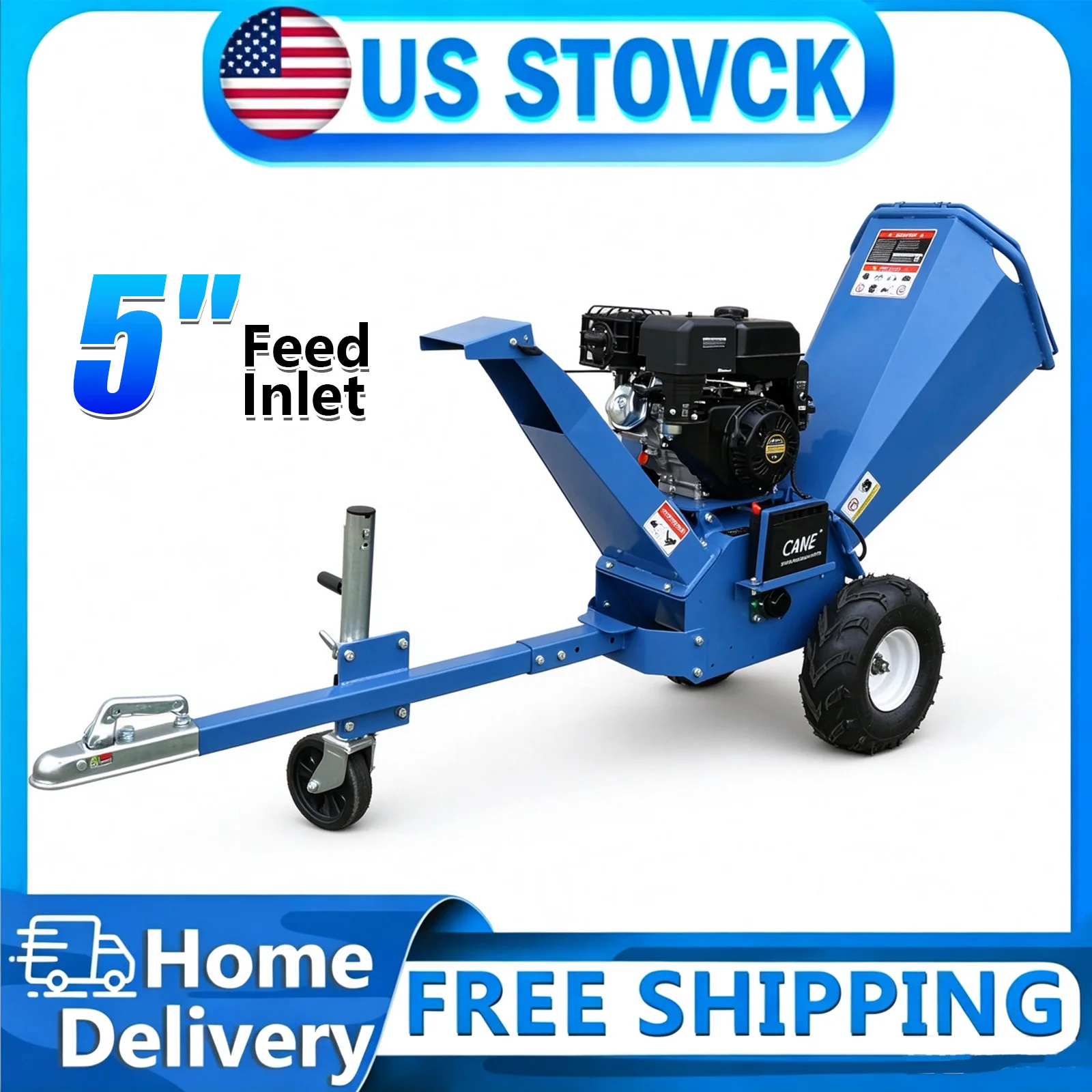 Wood Branch Chipper 15HP 420CC, Electric Start Trailer Mounted Shredder, 180°Rotatable Chute for Farm Orchard Waste Disposal Free Shipping