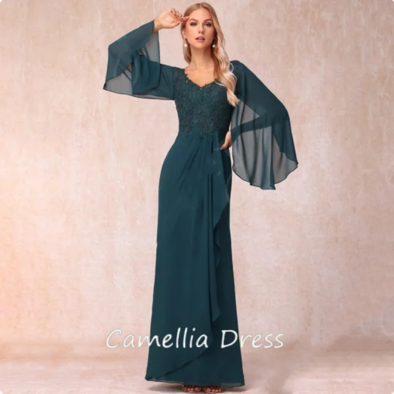 A linha Chiffon Vestidos De Noiva, Vestidos de casamento longos personalizados, Colete Ruched, Vestidos De Festa, Applique elegante