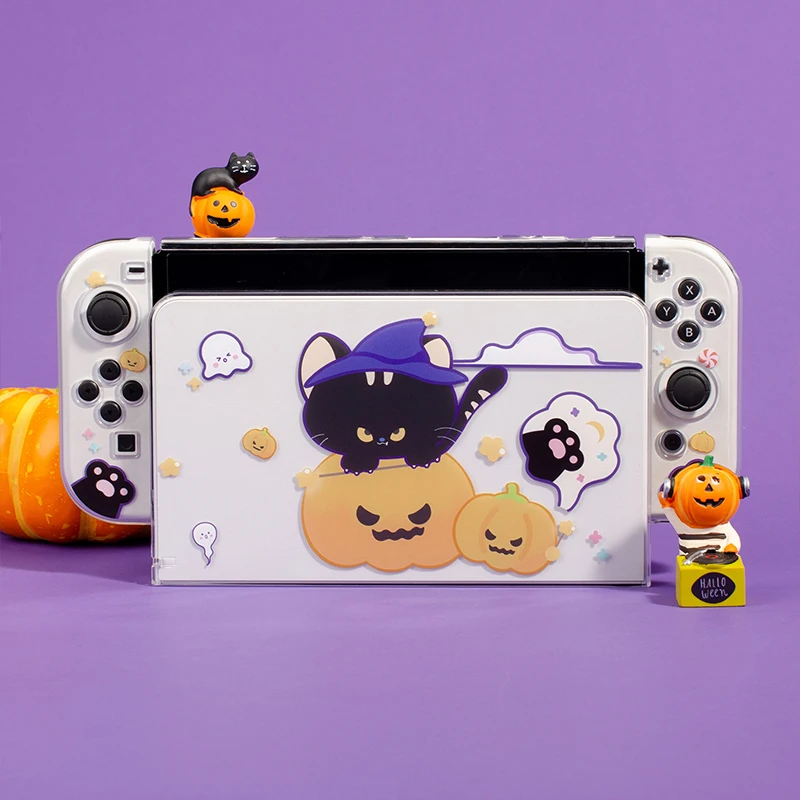 Pumpkin Cat Protective Case For Nintendo Switch OLED Game Console Accessories Halloween Hard Case For Nintendo Switch OLED Shell