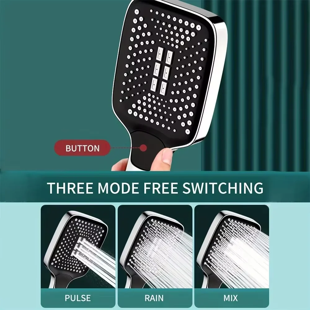 Soffione doccia regolabile Soffione doccia a pioggia a 3 modalità Soffione doccia a grande flusso Miscelatore doccia a risparmio idrico ad alta pressione Accessori per il bagno