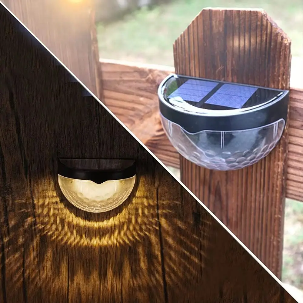 2pcs Ambiance Decorated 6LED Solar Lights Solar Powered Warm White Wall Lamp Semi-circular IP65 Waterproof Patio Light Garden