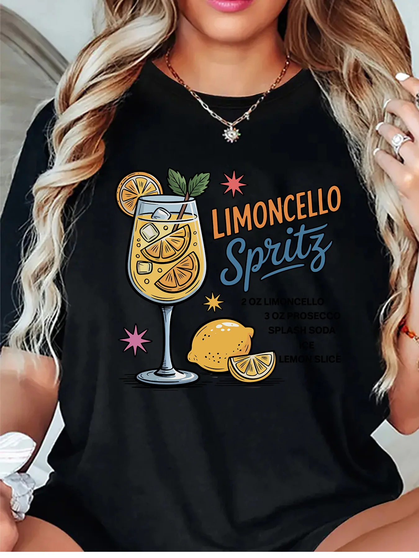 Limoncello Spritz Lemon Cocktail Drink Graphic Womens T Shirt Short Sleeve Crew Neck Beverage Theme Casual Daily Ladies Tee Tops