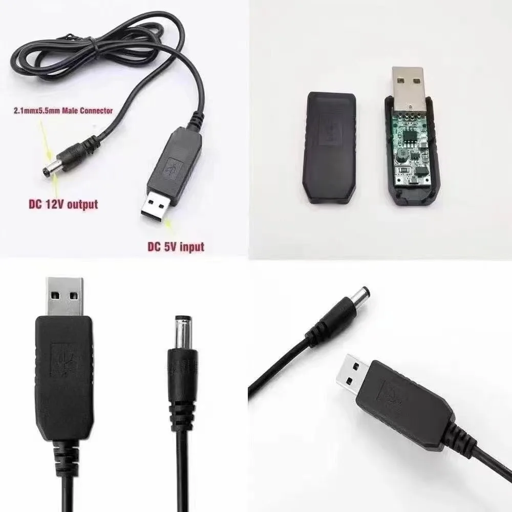 와이파이-보조베터리 케이블 커넥터, DC 5V-12V USB 케이블 부스트 컨버터, 스텝 업 코드, 와이파이 라우터 모뎀 선풍기, 5.5x2.1mm