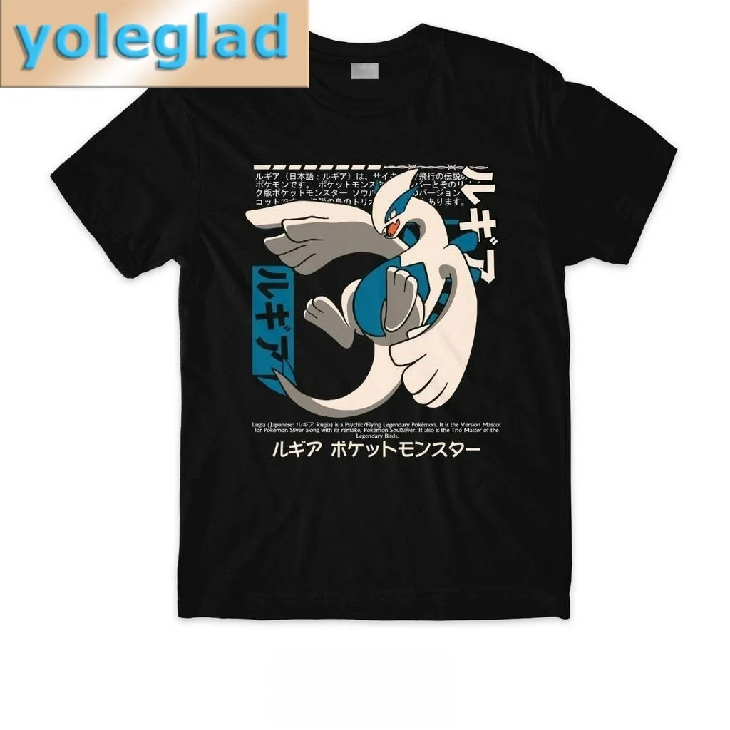 Camiseta de algodón puro con estampado de Pokémon Lugia de Anime para hombres y mujeres, nueva colección de primavera/verano, camisa de manga corta a la moda