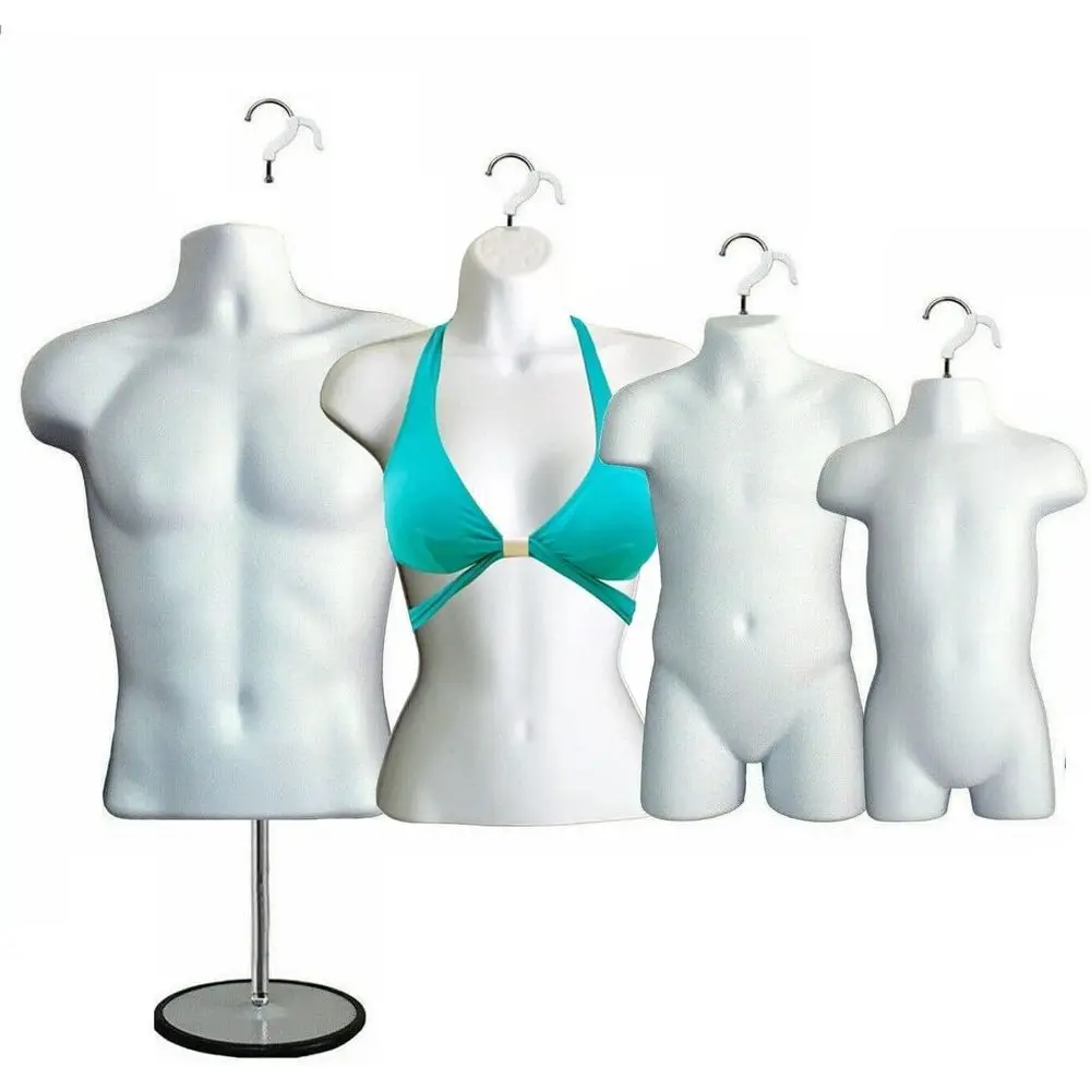 

Universal Hanging Mannequin Set - Plastic, S-M Size, Male, Female, Child, Toddler with Metal Stand