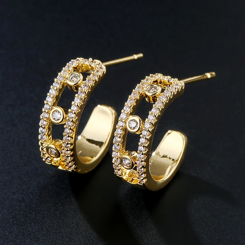 Uilz  New Stylish Crystal Beads Stud Earrings for Women Trendy Cubic Zircon Pulseras Mujer Jewelry Party Gifts Wholesale