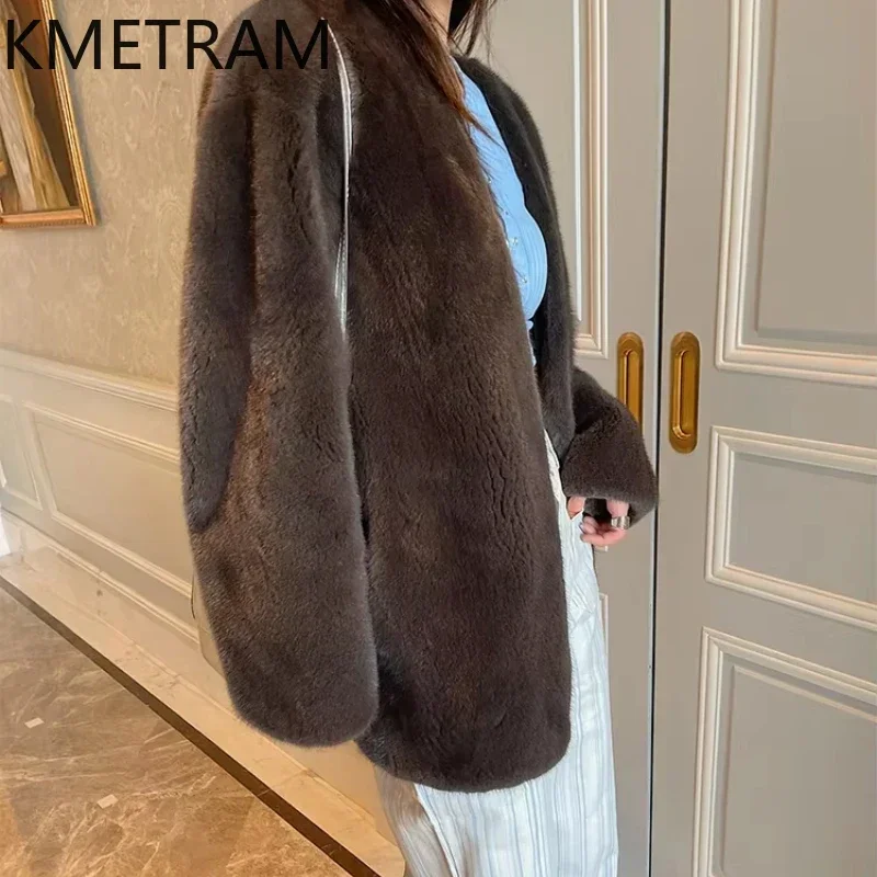 Natural Danish Mink Fur Coat Women Luxury V Neck Fur Jacket Winter Warm Outerwears New Womans Clothing Fourrures Femmes 2024