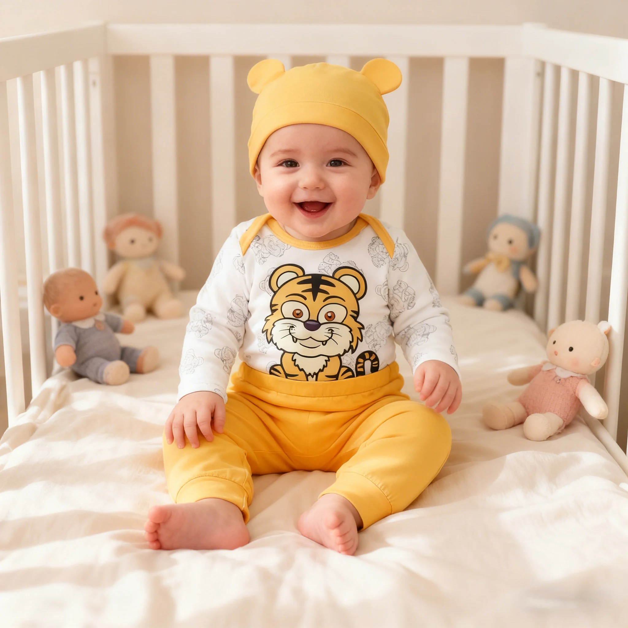 

3Pcs Baby Boy Set Cute Tiger Printed Bodysuit+Pants+Hat Baby Boy Spring and Autumn Set Suitable for Newborns aged 0-9 Months
