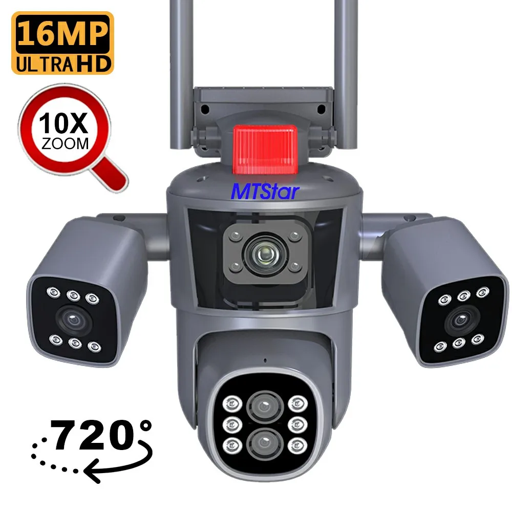 

IPC360 Home 16MP 8K 10X Zoom Wifi Survalance Camera Four len Three Screens Security Protection IP Camera PTZ AI Tracking