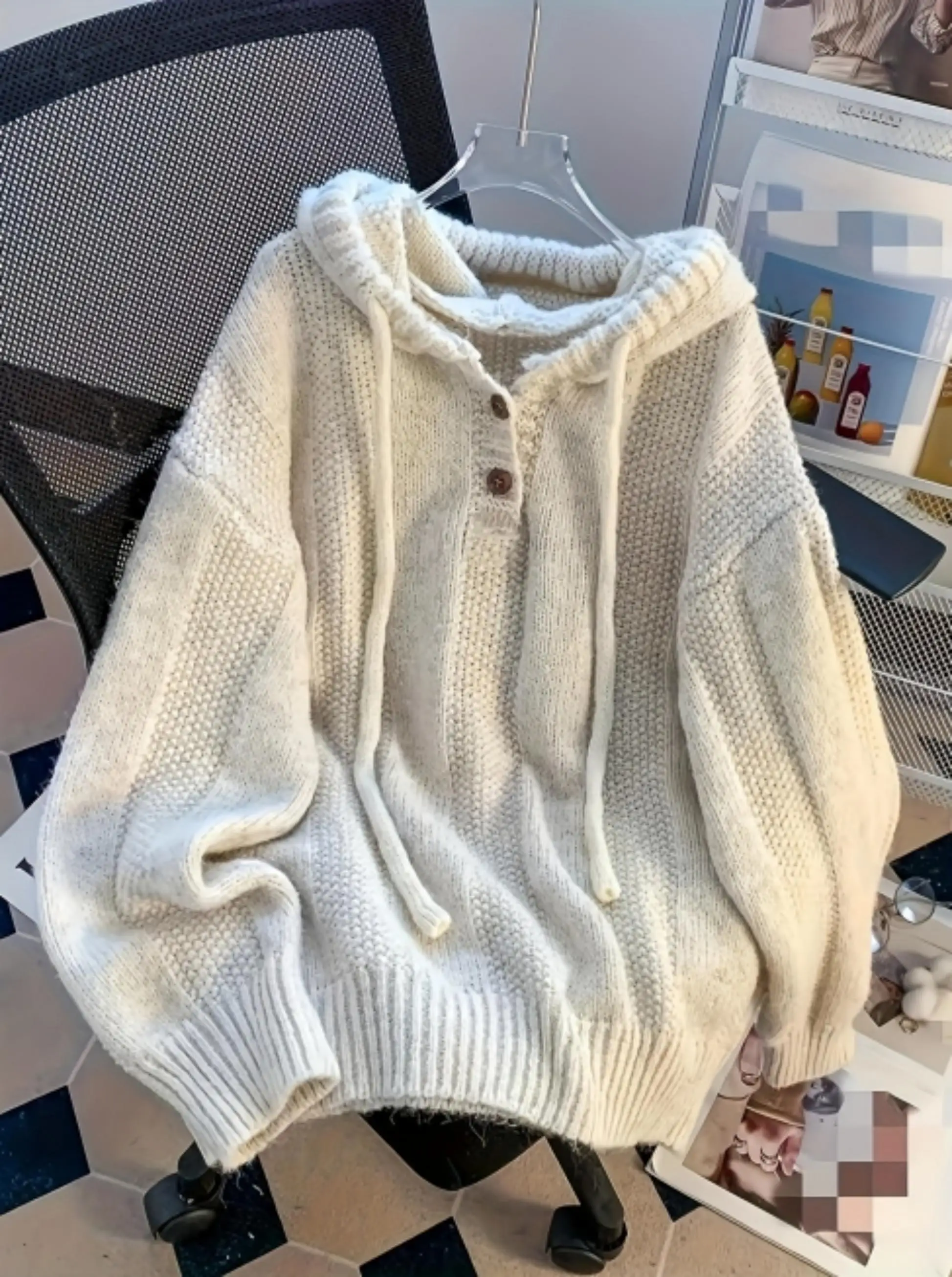 

Women'S Casual Long Sleeve Pullover Sweater - Fall/Winter Fashion Knit Hoodie with Drawstring, Solid Color, Polyester 100%, Comf