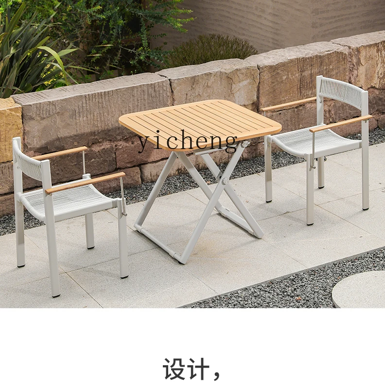 Tqh Outdoor Occasional Table and Chair Combination Courtyard Villa Outdoor Waterproof Plastic Wood Antiseptic Wood Tables