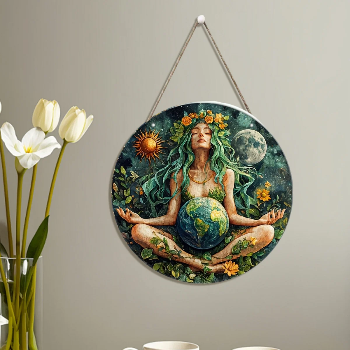 Décoration murale ou de bureau en disque plat 2D en bois, motif fille, avec motifs de la vie féminine variés, plaques en bois imprimées en couleur, cadeaux