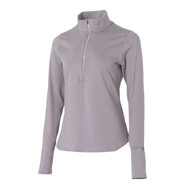 تي شيرت نسائي من Under Armour (Ua بأكمام طويلة ملابس رياضية عصرية بنصف مفتوحة ملابس تدريب للجري واللياقة البدنية قابلة للتنفس 1379349-015