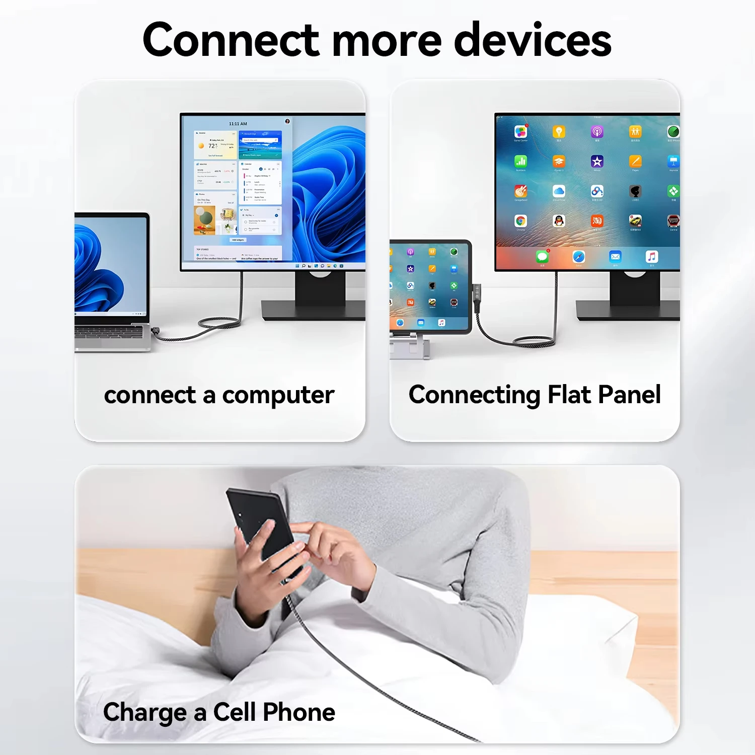 كابل USB4 من النوع C إلى النوع C 240 وات Thunderbolt 3/4 متوافق مع شاشة الكمبيوتر كابل بيانات شحن فائق السرعة بدقة 8K HD