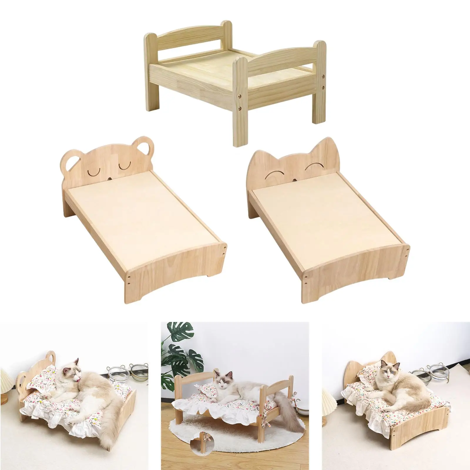 Wooden Pet Cat Bed Nest Small Dog House Universal for Indoor Outdoor