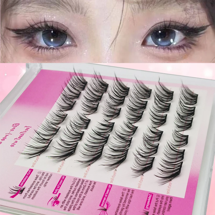 36 Clusters 8D Fan-shaped Dense Curling Self-Grafted Eyelashes – No Glue DIY Version for Daily Comfort Wear at Home, Natural Eye