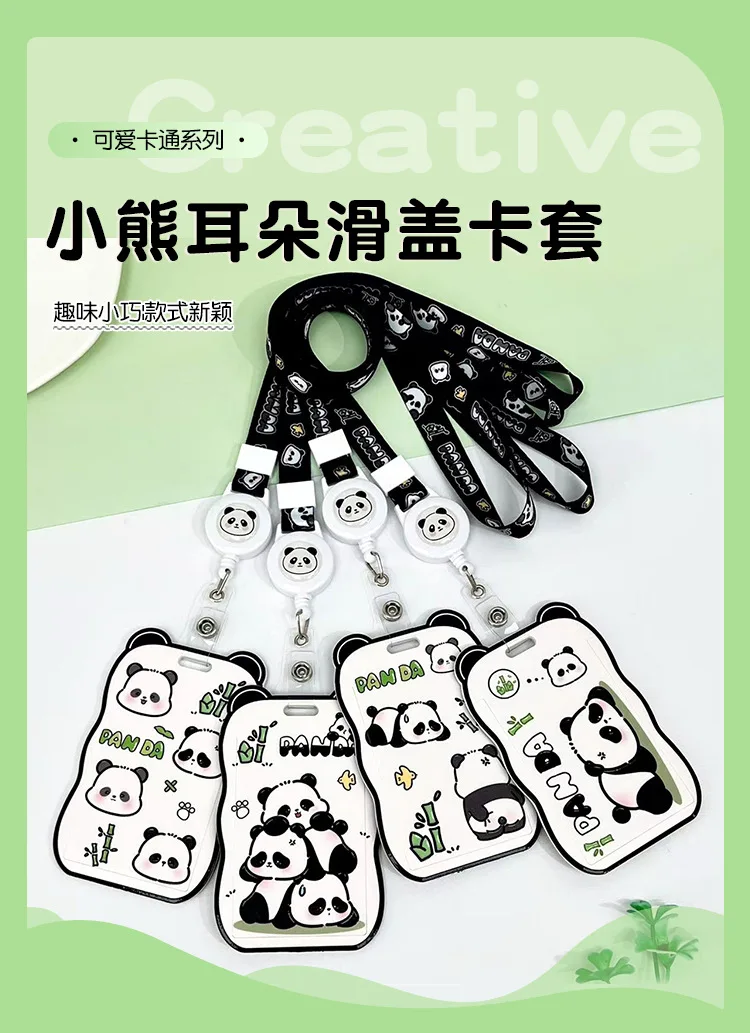 Kartenhülle mit Cartoon-Panda-Motiv, Kartenhalter aus ABS-Kunststoff, Arbeitsausweis/Schutzhülle für Studenten oder Büroangestellte – Detail 1